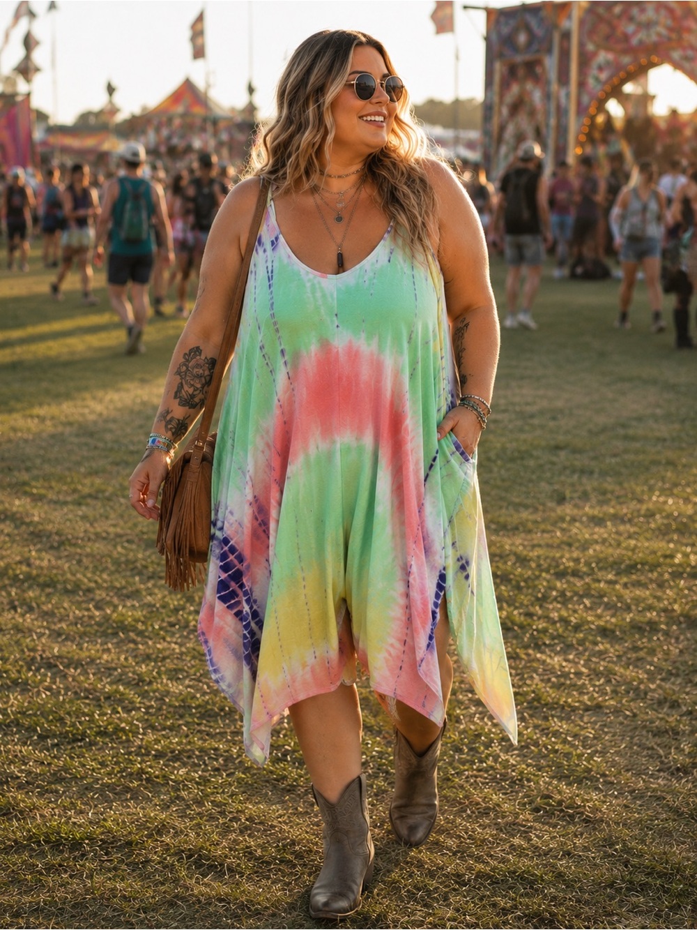 Womens Tie-Dye Festival Baggy BoHo Romper